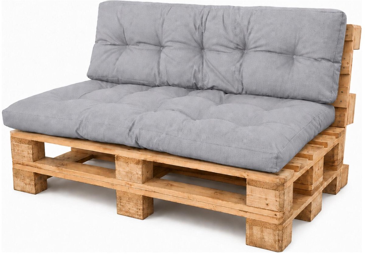 2LIF tuin palletkussen set Lennon - lichtgrijs - 120 x 80 cm / 120 x 40 cm - zitkussen en rugkussen