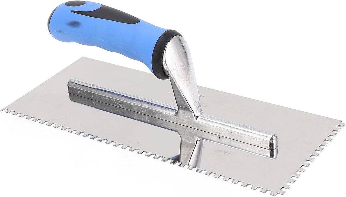 Pleisterspaan Vierkante Inkeping - Tegeltroffel Roestvrijstaal - Nauwkeurig Mortel Aanbrengen - Ergonomisch Rubberen Handvat - 280x115 Mm - Grijs