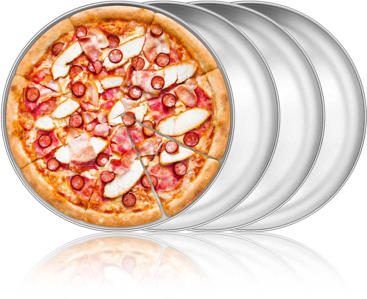 Dailygoods- Pizzablik 4-delige set - Roestvrij staal - Pizzabakplaat - Gezond - Duurzaam - Vaatwasmachinebestendig - Pizzaplaat