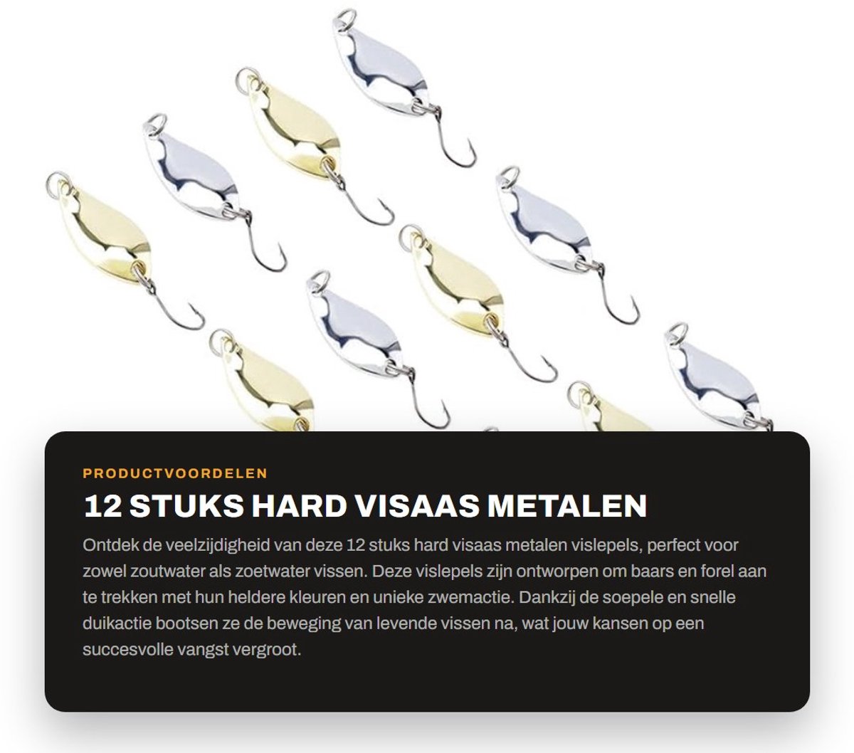 Dailygoods- Vislepel 12 Stuks - Hard Aas - Metalen Kunstaas - Spinner Aas - Roestvrij Staal - Heldere Kleuren voor Grote Vissen