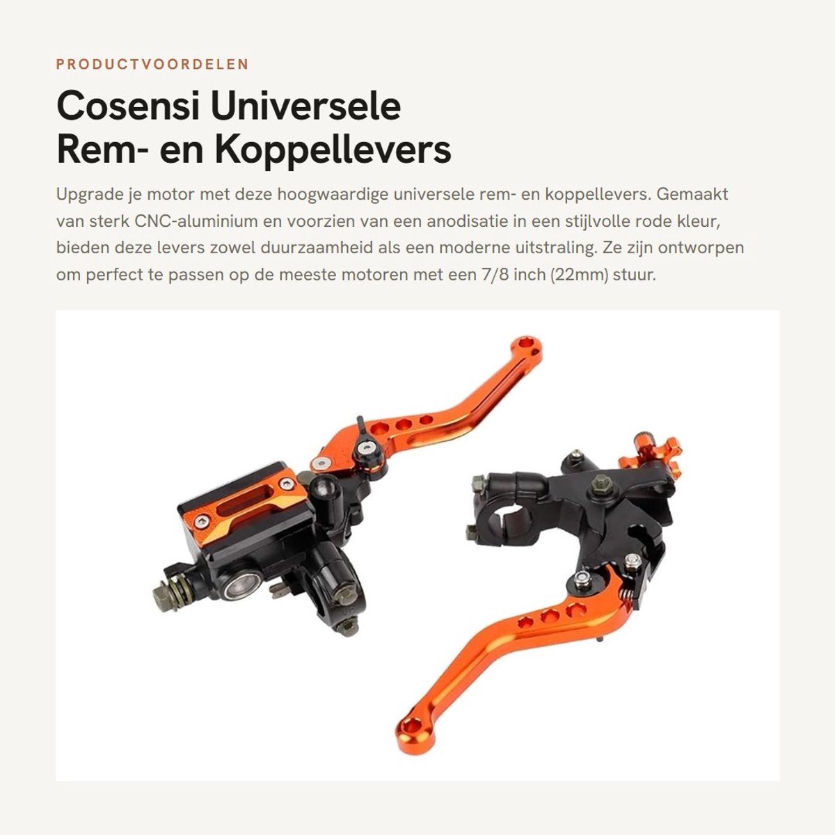 Dailygoods- Remhebel Universeel - 2 Stuks - CNC Aluminium - Verstelbare Koppeling/Remhebel - 7/8 Inch (22mm) - Hoogwaardige Duurzaamheid - Eenvoudige Installatie - Motorlever