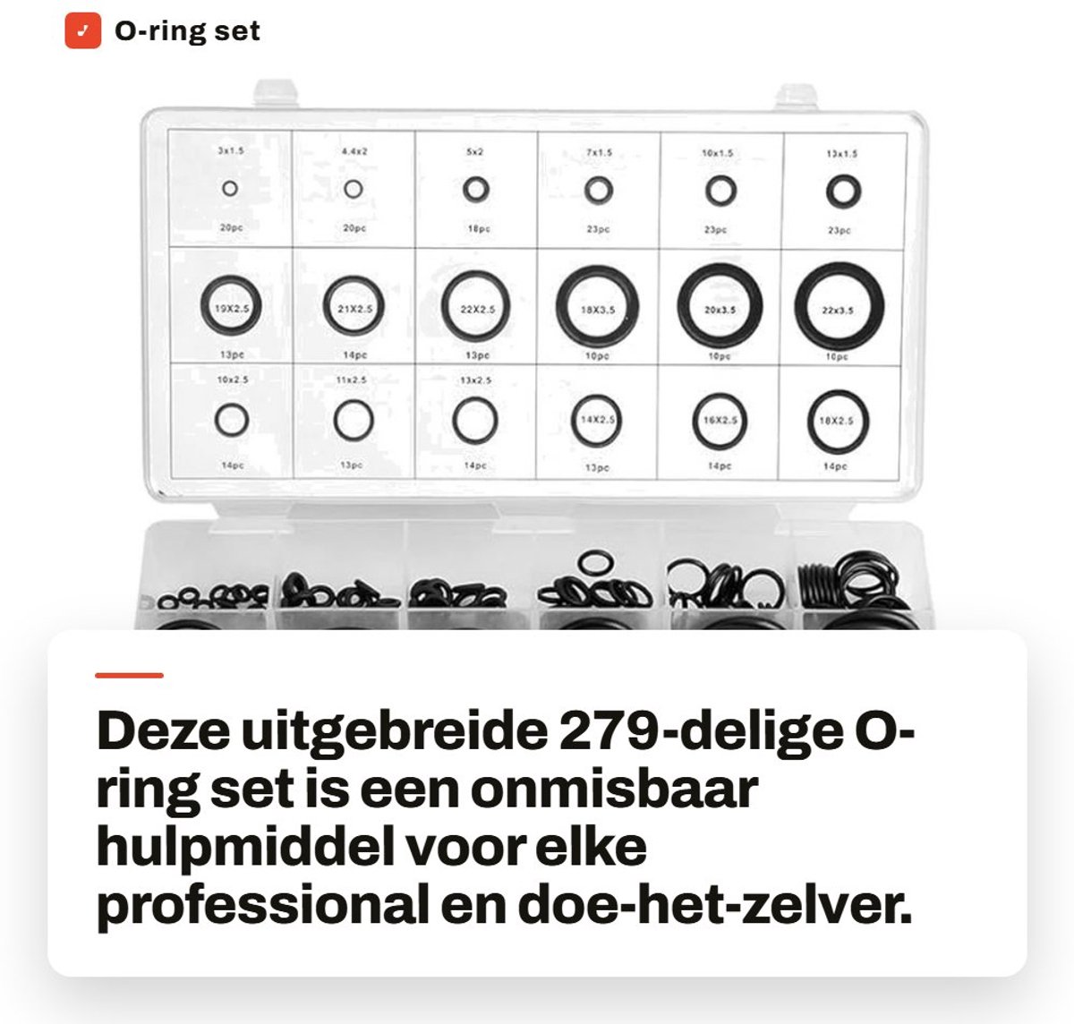 Dailygoods- Rubber O-ring Set 279 Stuks - 18 Maten - Sluitringen - Waterdicht - Oliebestendig - Praktische Opbergdoos - Afdichtringen