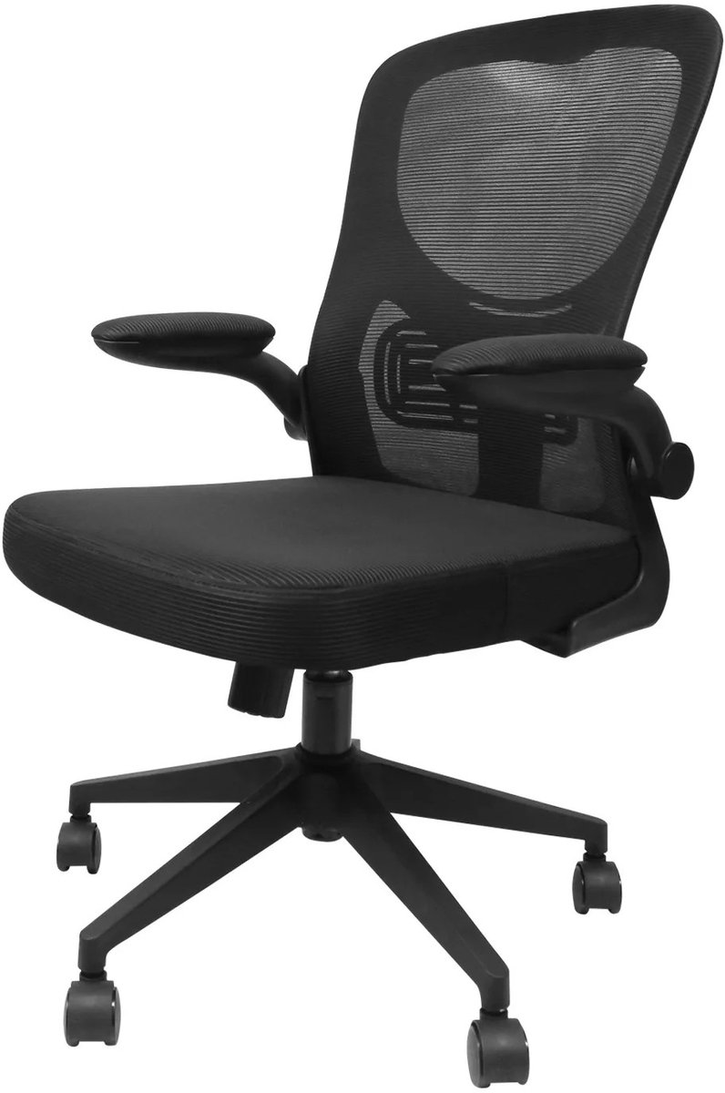 Dailygoods Bureaustoel, opklapbare armen, ademende mesh bekleding, in hoogte verstelbaar, ergonomische stoel met lendens