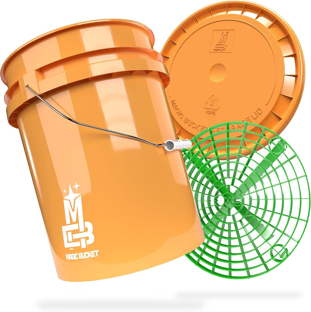 Wasemmer Set - Reinigingsbak Emmer - Auto Poetsen - Met Grit Guard - 20 Liter - Oranje Groen