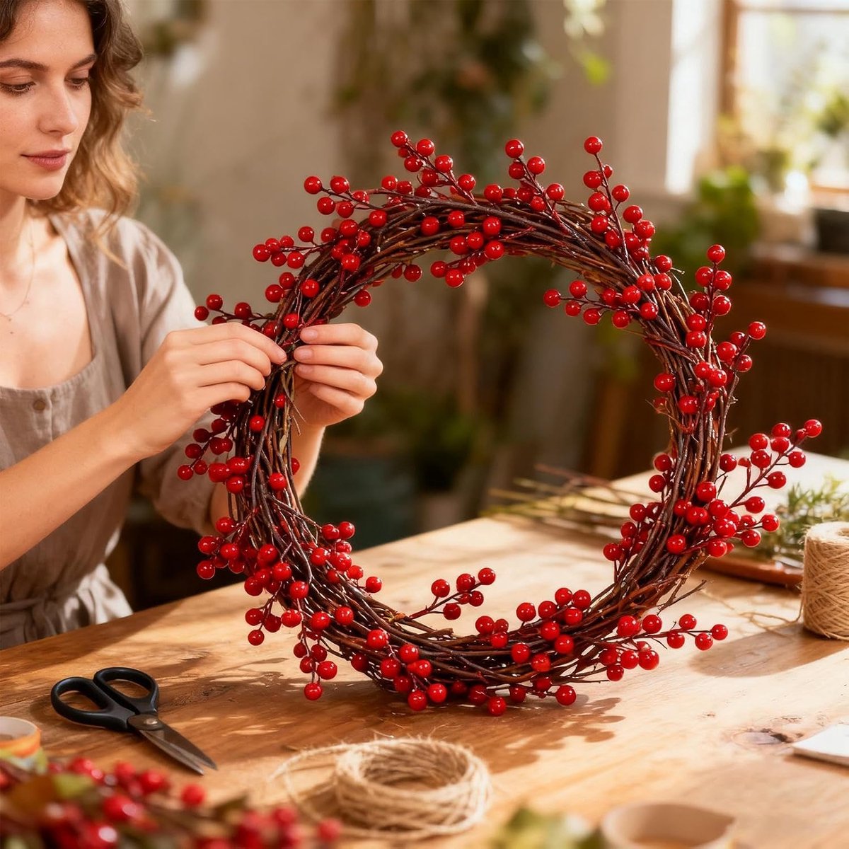 Kerst Guirlande - Bessen Rank - Feestelijke Decoratie - Realistisch Aanvoelend - 200 cm - Rood – foto 3