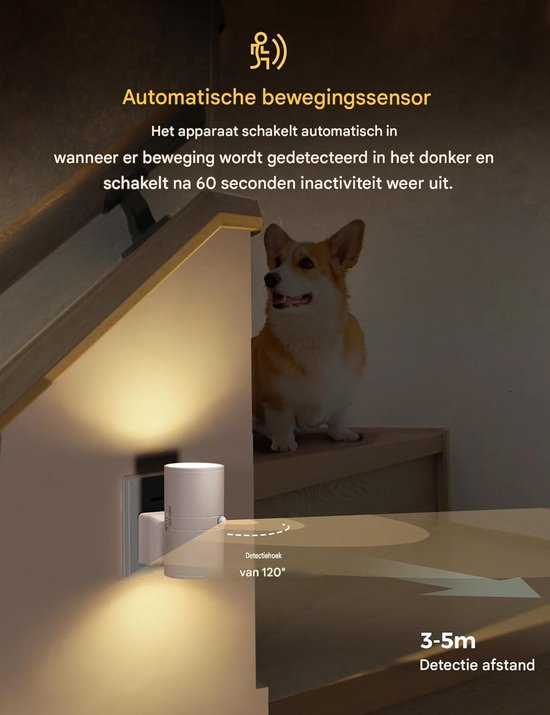 carmdering - Stekkerlamp - Bewegingssensor Lamp Binnen - Nachtlampje Stopcontact - Stekkerspot - Warm Licht - ABS-Kunststof - 9 x 10.5 CM - Wit- Geschikt voor Baby's, Kinderen en Volwassenen van Carmdering — afbeelding 3