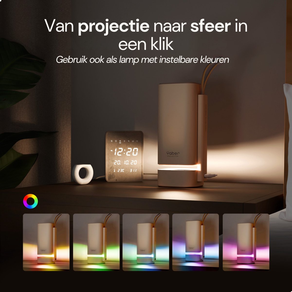 Yaber T1 Pro Mini Beamer – Draagbare Thuisbioscoop – LED‑Moodverlichting – 8 W TurboSonic Sound – 1080p Full HD – 180° Gimbal & Auto‑Focus – Wi‑Fi 6 & Bluetooth – 40‑120″ Short‑Throw – foto 8