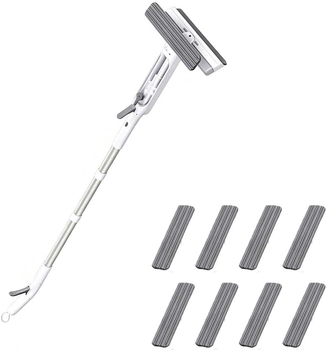 Raamwisser met tank - Glasreiniger set - Streeploos schoonmaken - 4-in-1 functie - 148 cm - Wit