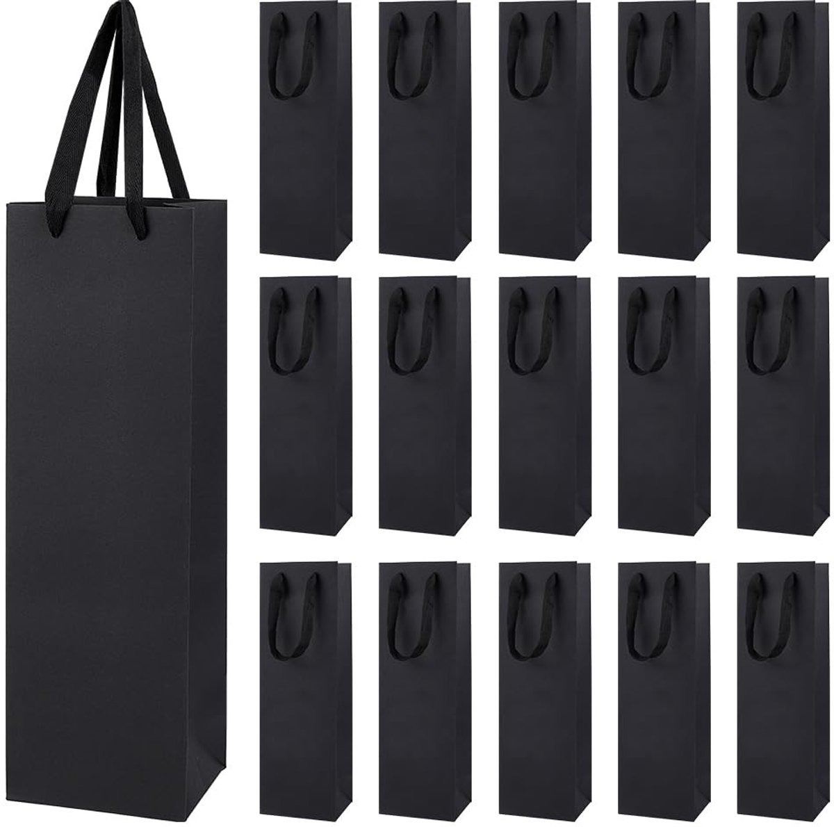 Dailygoods- Wijnzakken Zwart - 24 Stuks - Geschenkzakken voor Wijnflessen - Handgrepen - Voor Bruiloft/Verjaardag - Afmetingen 9,2 x 11 x 35,1 cm - Wijntassen