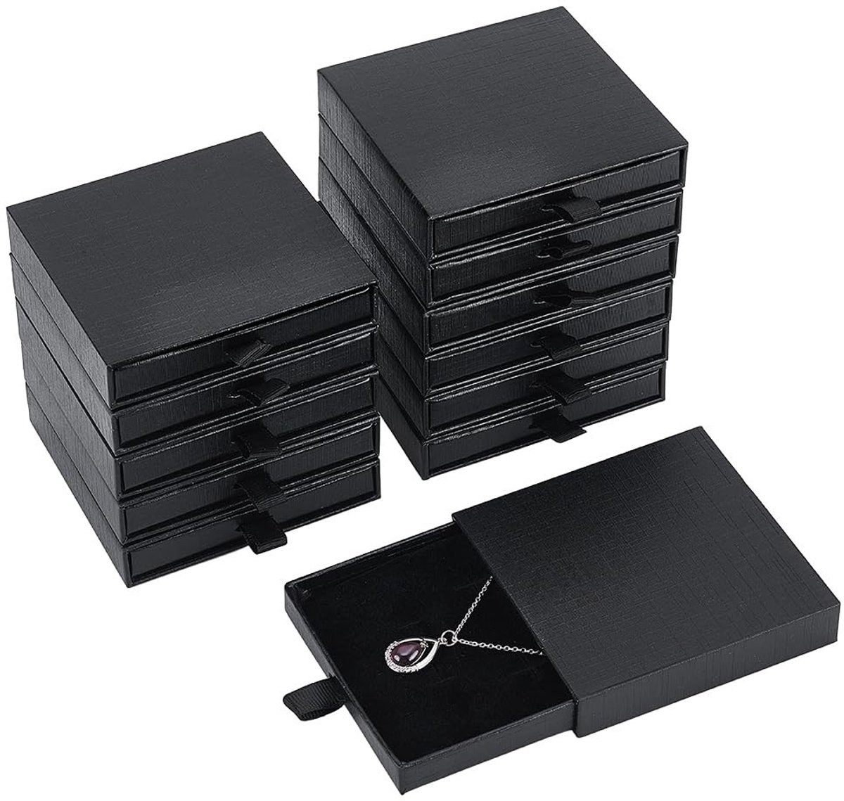 Dailygoods- Sieradendoosje 10 Stuks - Geschenkdozen Karton - Cadeauverpakking Doosje - Zwarte Doosjes - Voor Damessieraden - 9 x 9 x 1,7 cm - Geschenkdoos