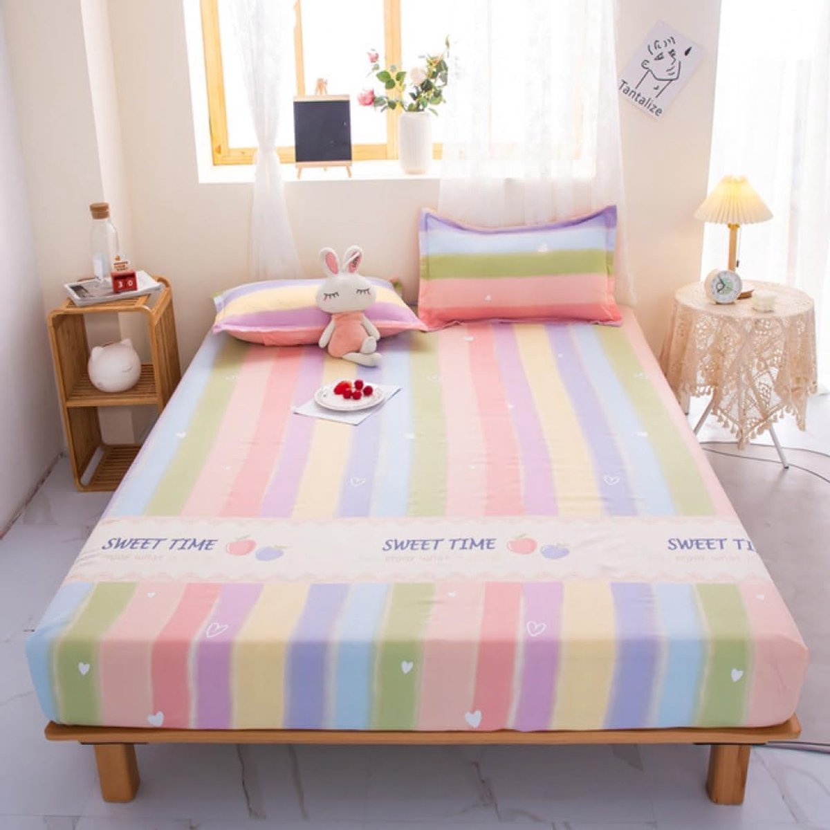 Hoeslaken met print - Beddengoed laken - Slaapkamer decoratie - Elastiek rondom - 180x220c