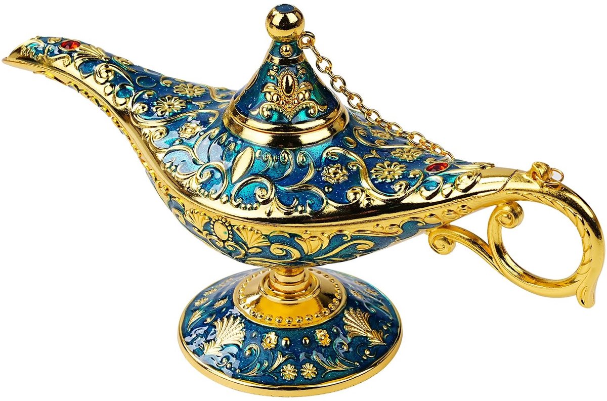 Dailygoods- Aladdin-lamp Vintage - Driedimensionale Reliëfkunst - Zinklegering - Tafeldecoratie - Mystieke Oosterse Charme - 21 × 11 × 9 cm - Genie Lamp
