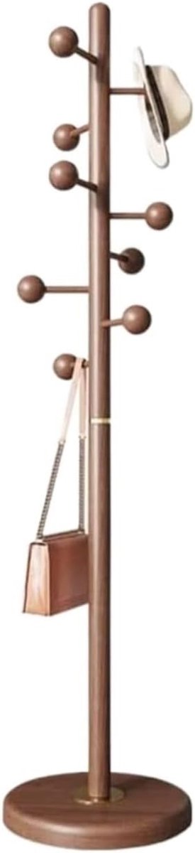 Houten Kapstok - Kledingrek Staand - Items Ophangen - 9 Stevige Haken - 186 cm Hoog - Brui