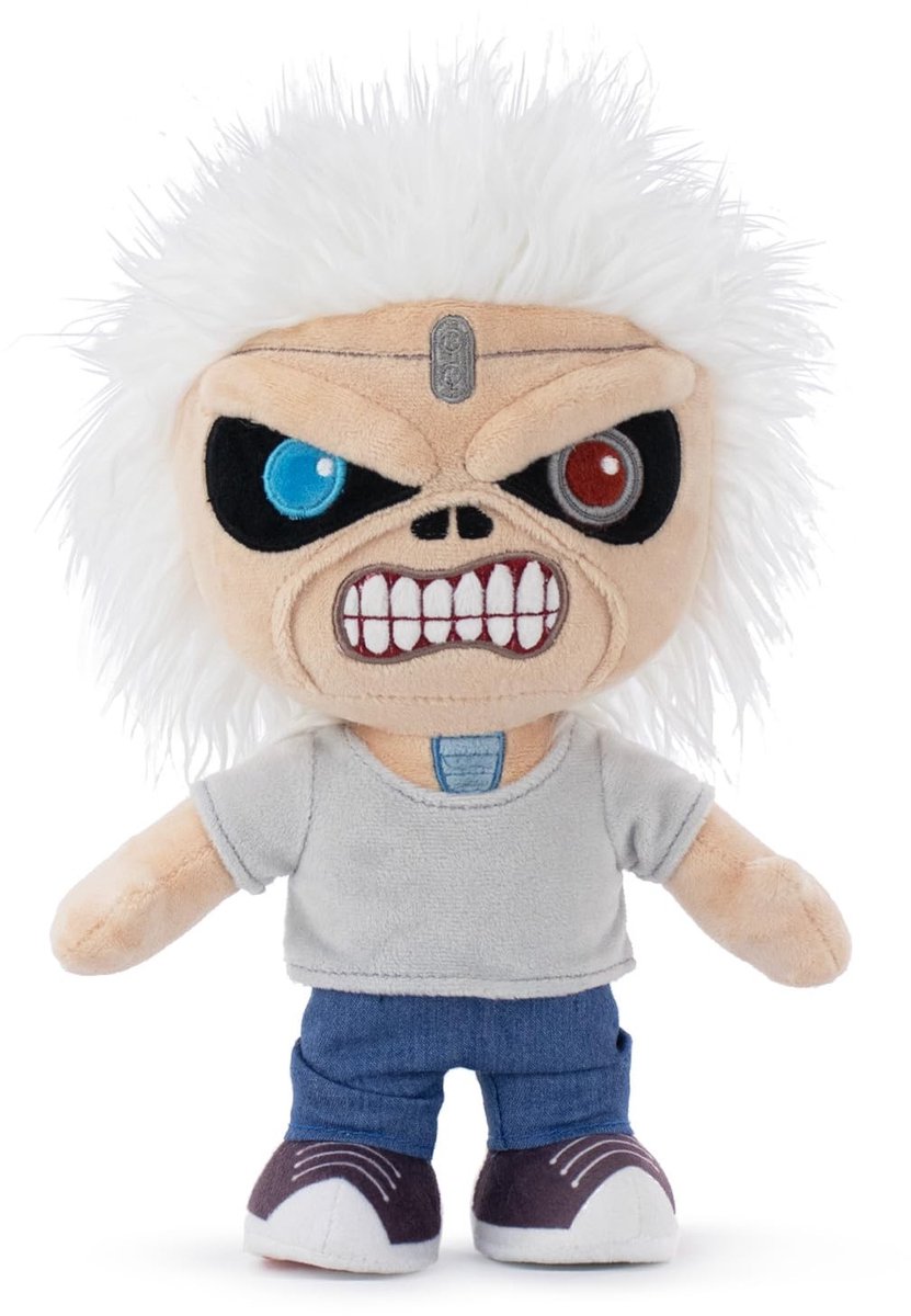 Dailygoods- Pluche Eddie - Iron Maiden 50e Verjaardag - 24cm - Pluche Figuur - Knuffel - Dier met Opschrift - Veiligheidswaarschuwing