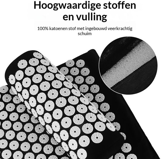 Gloovon® - Spijkermat met Kussen - Acupressuur Mat - Massage Mat - Lotusbloem - Incl. Draagtas - 68x42x2 cm - Zwart van Gloovon® — afbeelding 3