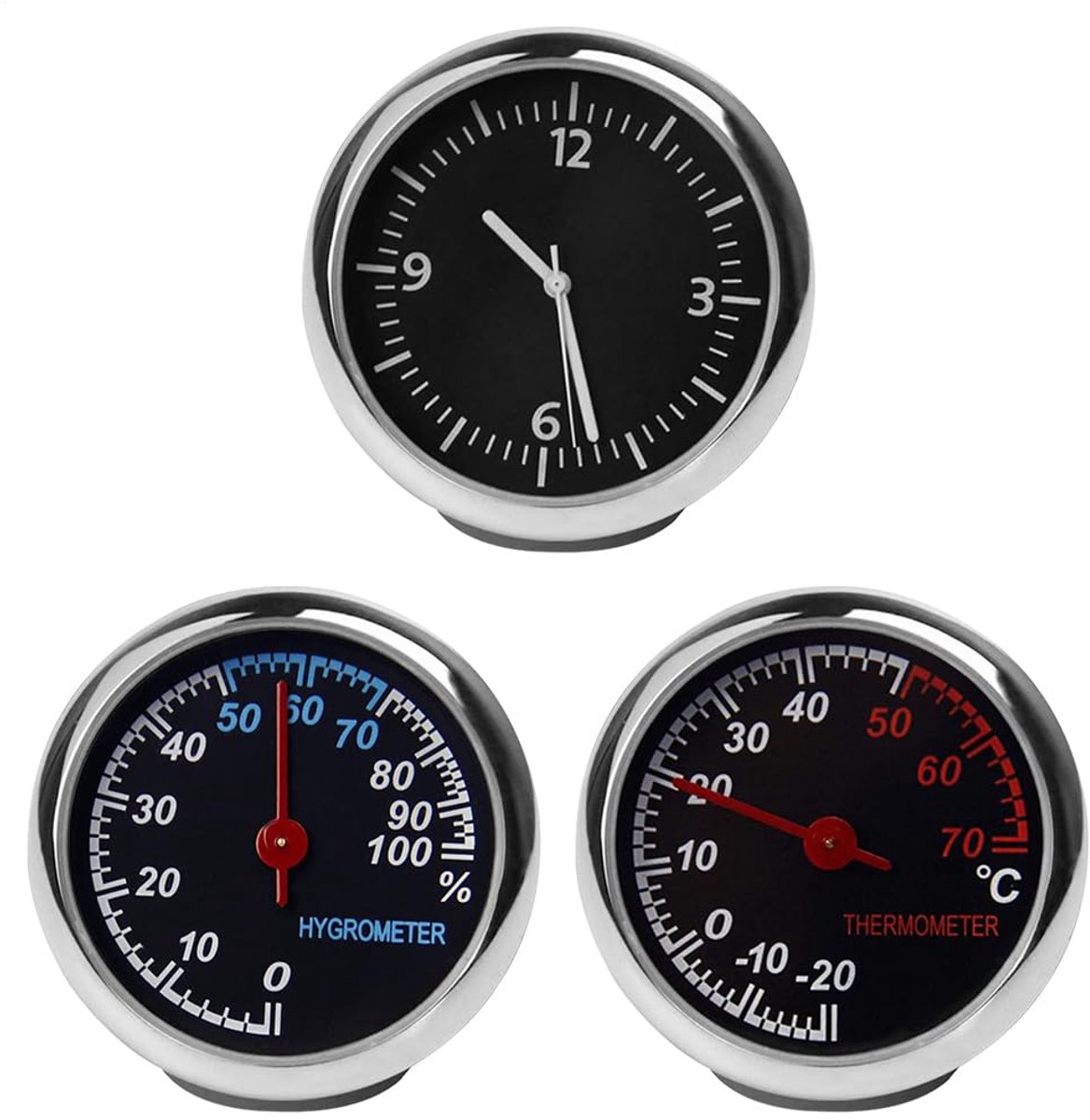 Auto Hygrometer - Omgevingsmonitor Meetklok - Reizen Comfort Meten - Analoge Nauwkeurige Aflezing - Compact Ontwerp - Zwart