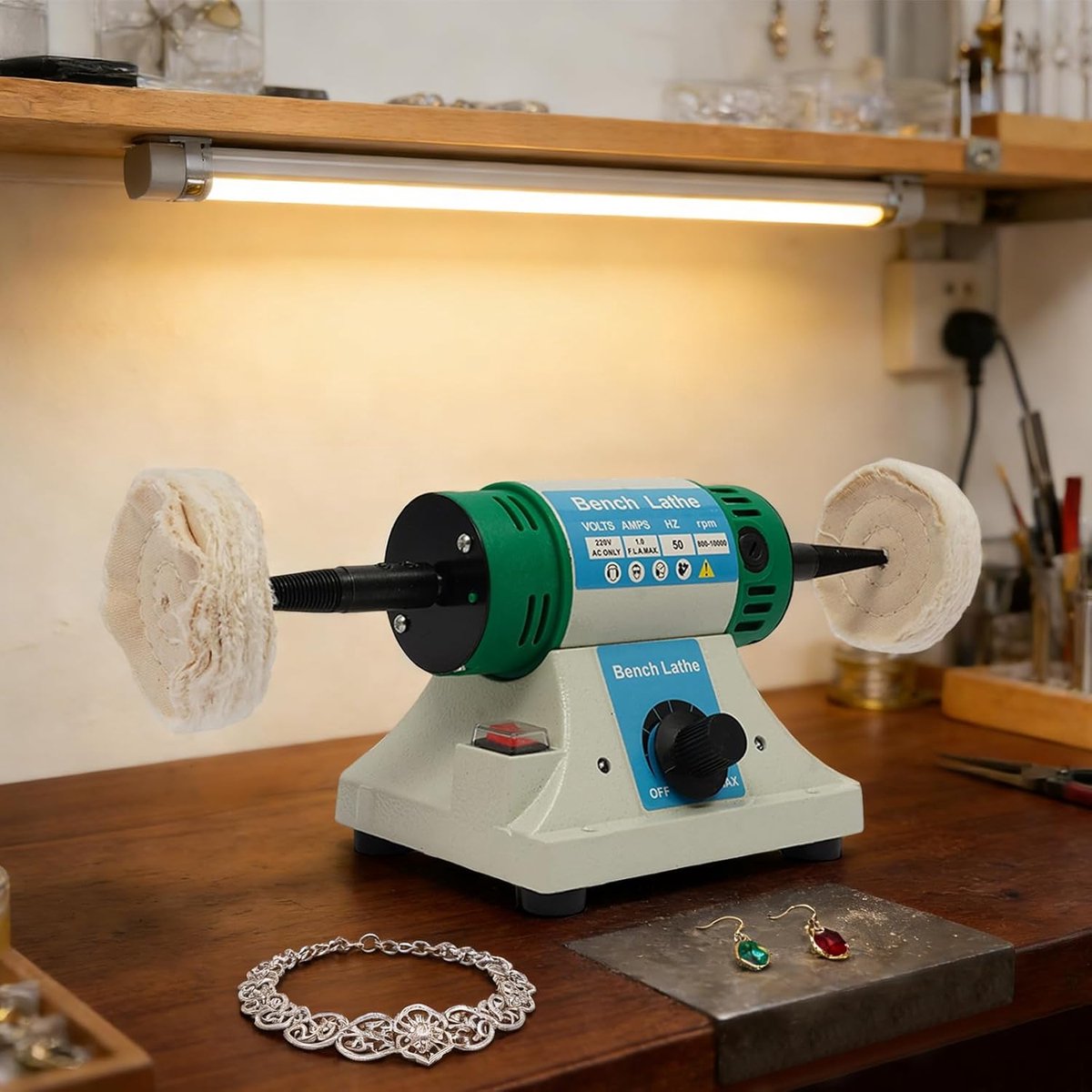 Polijstmachine - Tafel polijstmachine - Materiaal bewerken - Traploze snelheidsregeling - 320W - Wit groen