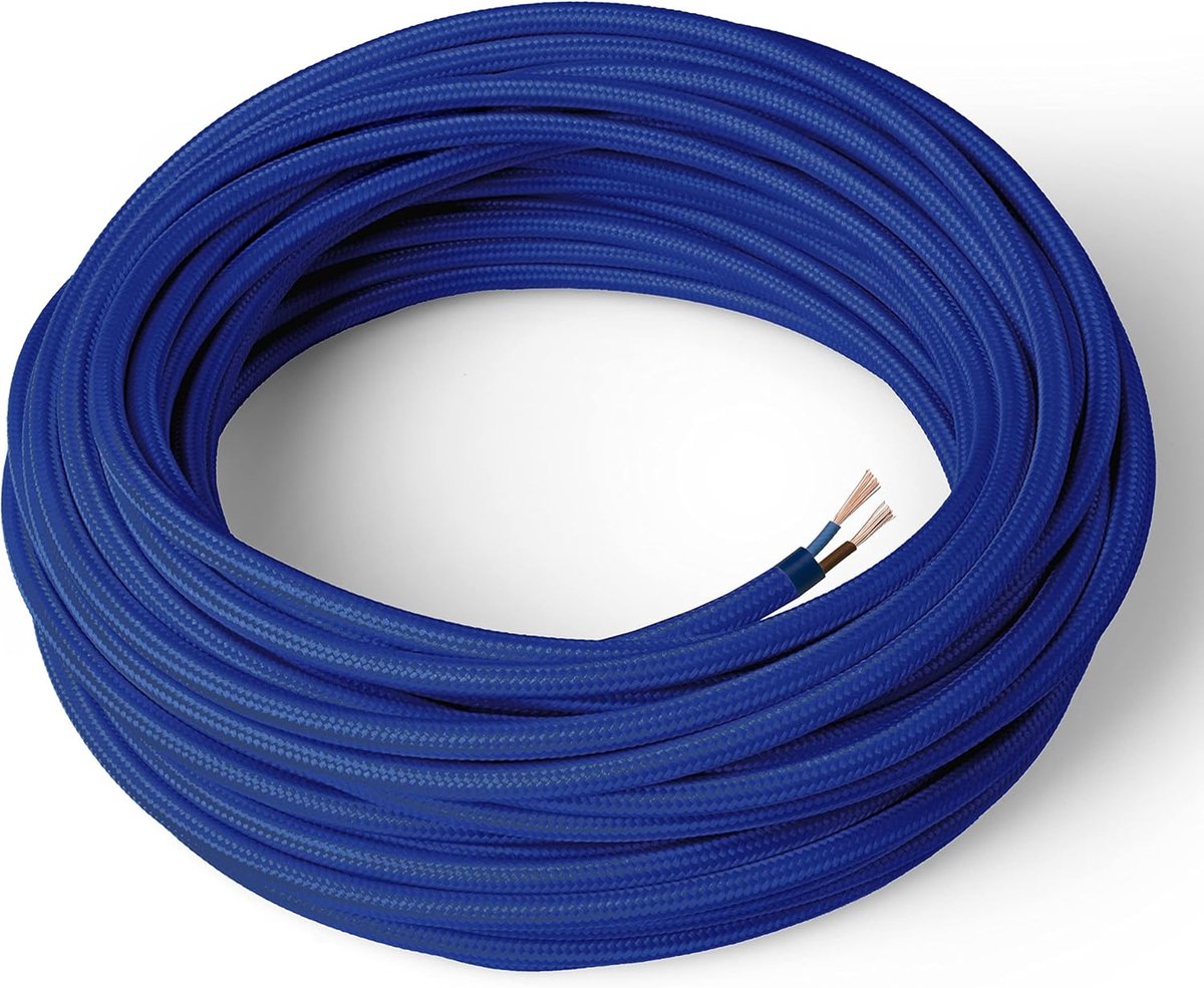 Gekleurde Stofkabel - Textielkabel Rond - Lampen Maken - Gemaakt in Italië - 10 Meter - Blauw