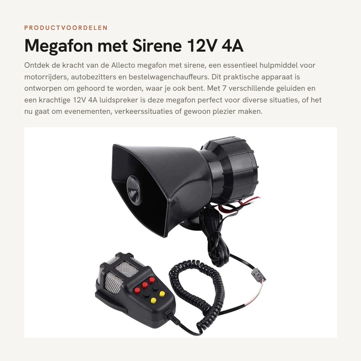 Dailygoods - Megafon met Sirene - 12V 4A Luidspreker - Draagbaar en Lichtgewicht - 7 Geluiden - Geschikt voor Motorfietsen en Auto's - Ideaal voor Bes...