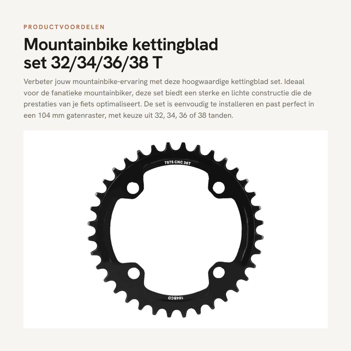 Dailygoods- Kettingblad Lichtgewicht - Aluminiumlegering - 32/34/36/38 T - BCD 104 - Eenvoudig te installeren - Duurzaam - Fietsring