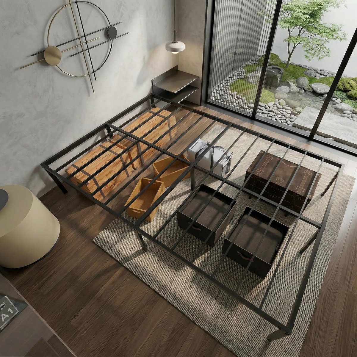 Metalen Bedframe - Robuust Bed - Slaapkamer Inrichten - Veel Opbergruimte - 160x200 cm - Zwart