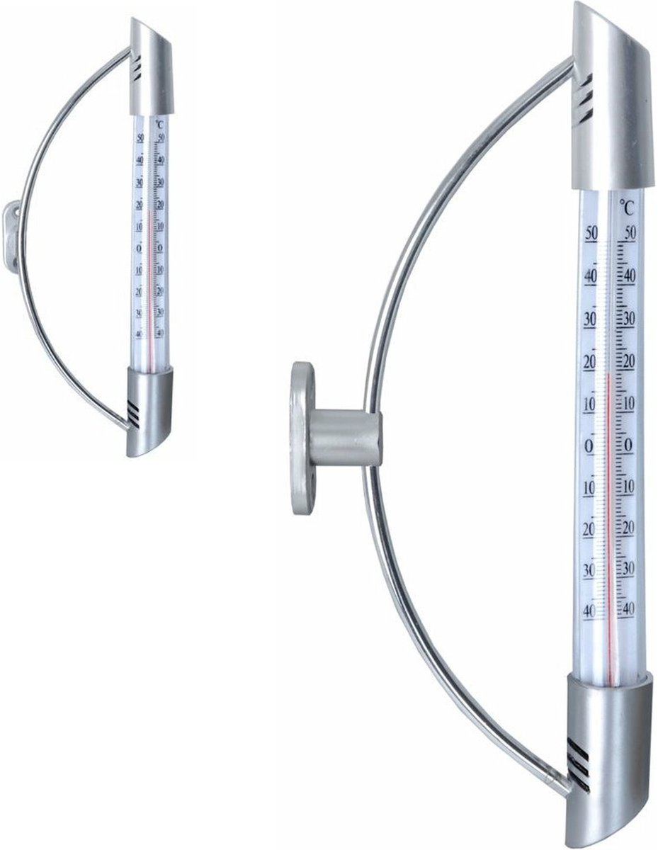 Raamthermometer Zilver 23 cm – Buiten Thermometer voor Kozijn – Wandthermometer met Schroefbevestiging – -50°C tot +50°C