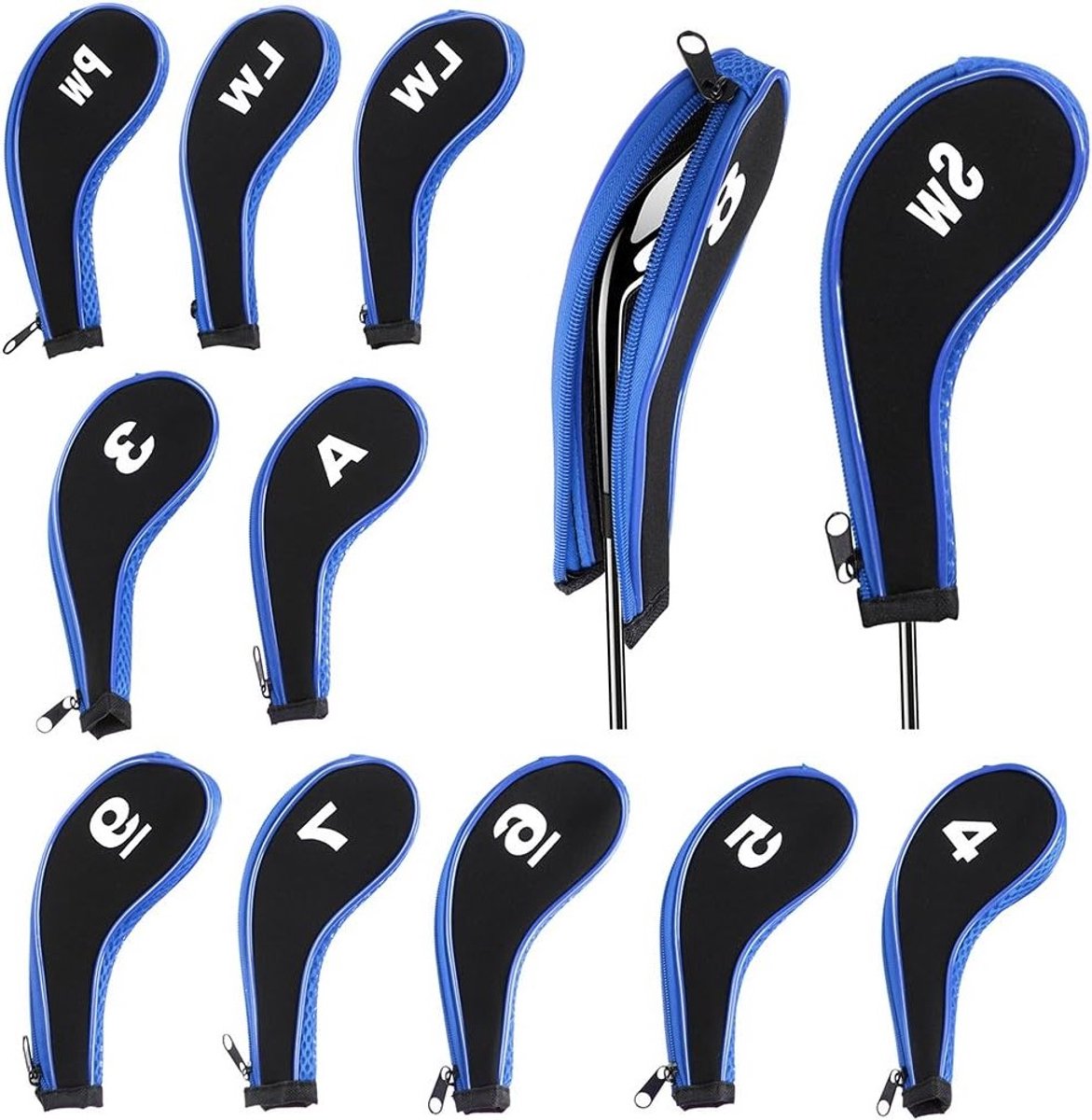 Golf Iron Hoofdkappen voor Bescherming van Clubkoppen - Wedge Hoofdkappen met Lange Nek en Rits voor Optimale Bescherming en Duurzaamheid