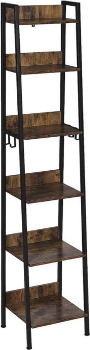 Boekenkast 41 x 187 x 36 cm Zwart - Metaal en Hout, 6 Lagen en Zwart/Bruin - Voor Dagelijks Gebruik, Thuis en Professioneel Gebruik