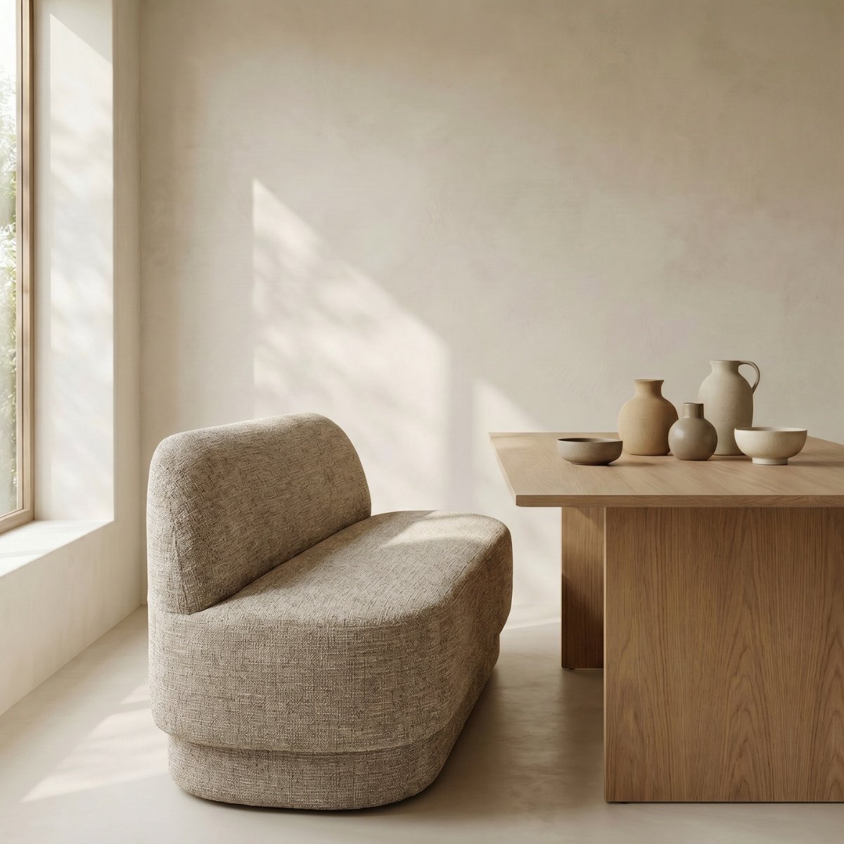 DÉJA Living Eetkamerbank Moose Taupe - 160 cm - Stof - Japandi