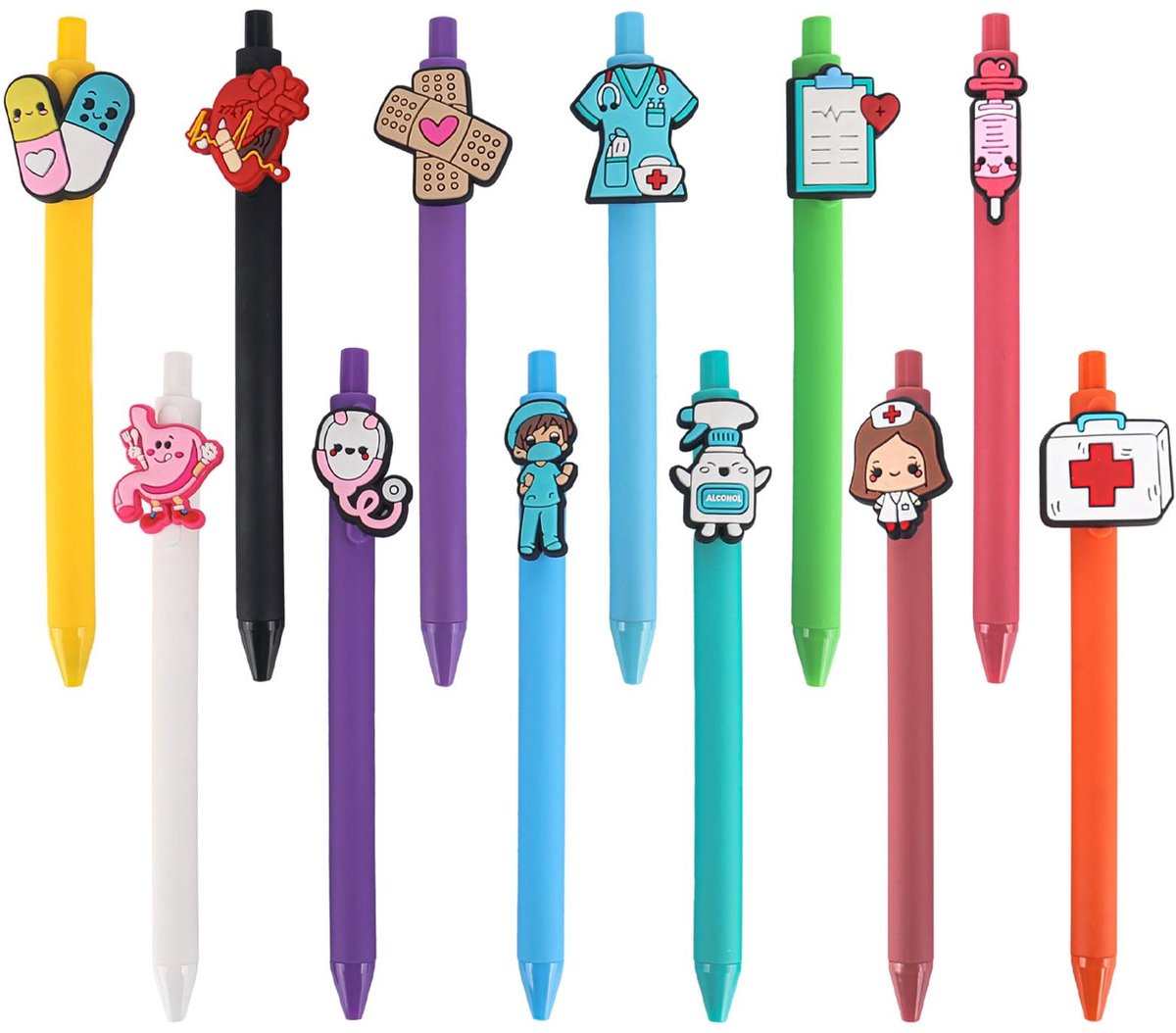 Dailygoods - Balpen Set - 12 Stuks Schattige Verpleegsterpennen, Meer Kleurige Rollerball