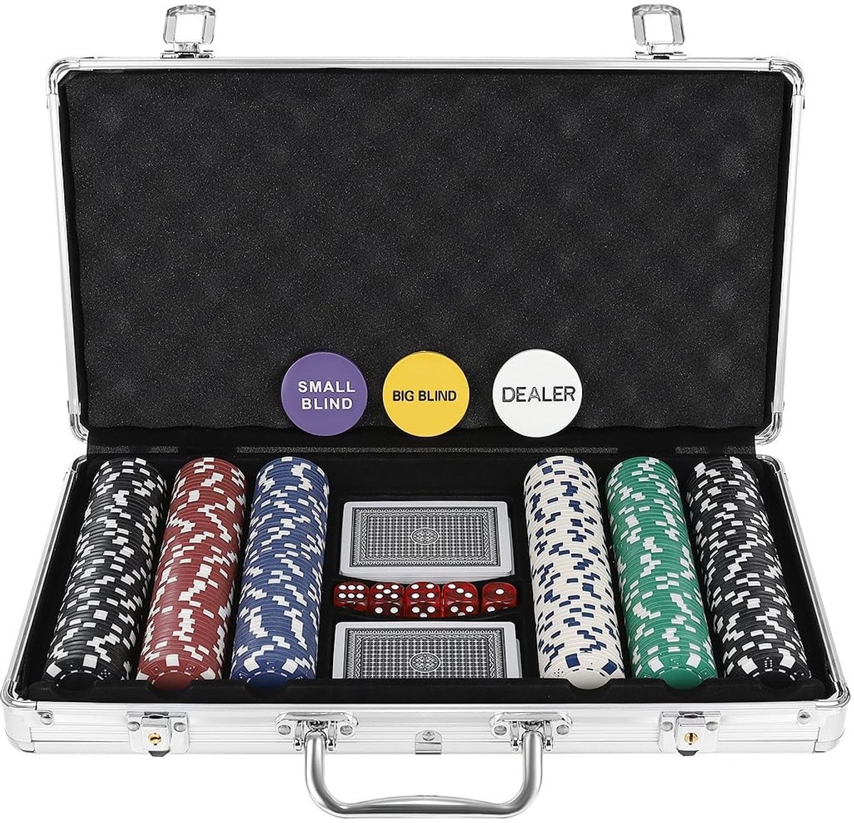 Dailygoods - Texas Holdem Pokerset met Aluminium Koffer - 300 Pokerchips en 2 Kaartdecks