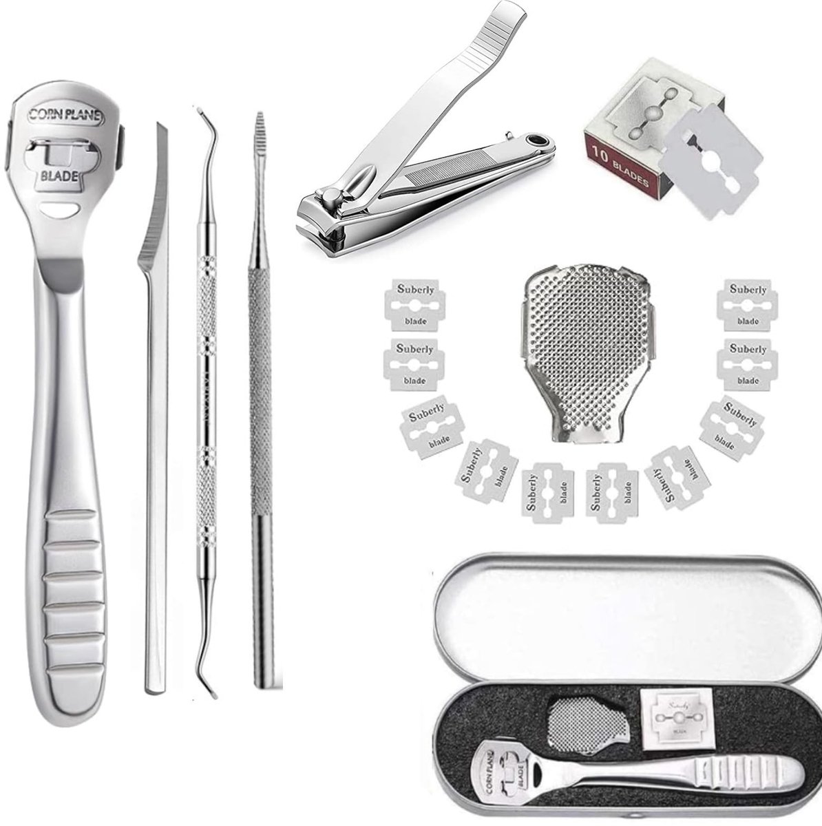 Dailygoods - Pedicure Eeltscheerset met Eeltverwijderaar en 10 Reservemesjes