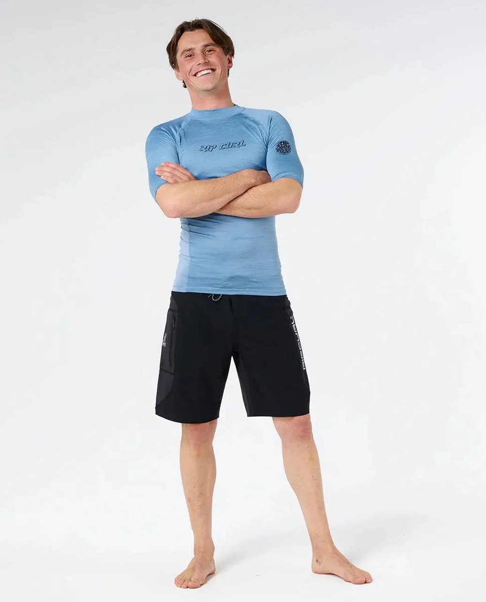 Rip Curl Dawn Patrol Perf Korte Mouw Rash Guard Man Blauw