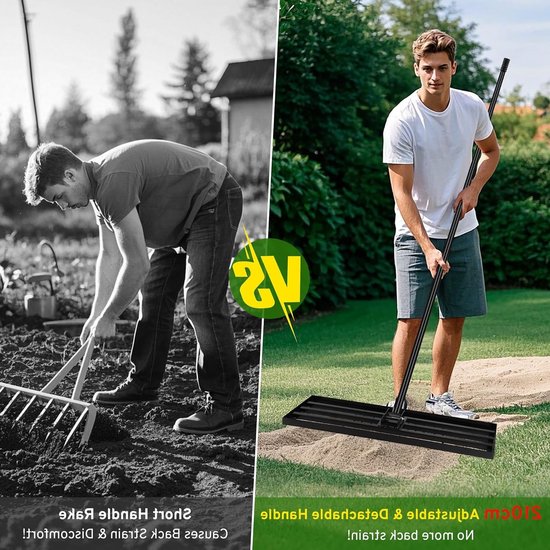 Zware Grond Egalisatie Hark, 43 x 30 cm, Verstelbare 210 cm Handgreep, Tuinonderhoud en Golfbaan Gebruik — afbeelding 3