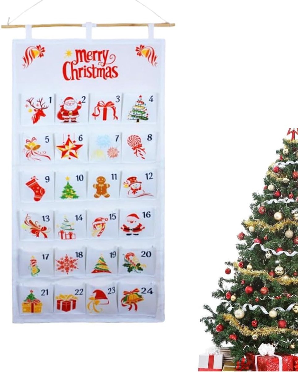 Adventskalender om te vullen, kerstkalender om te vullen, stof, herbruikbaar, met 24 stoffen zakjes, adventskalender - ShopVlot