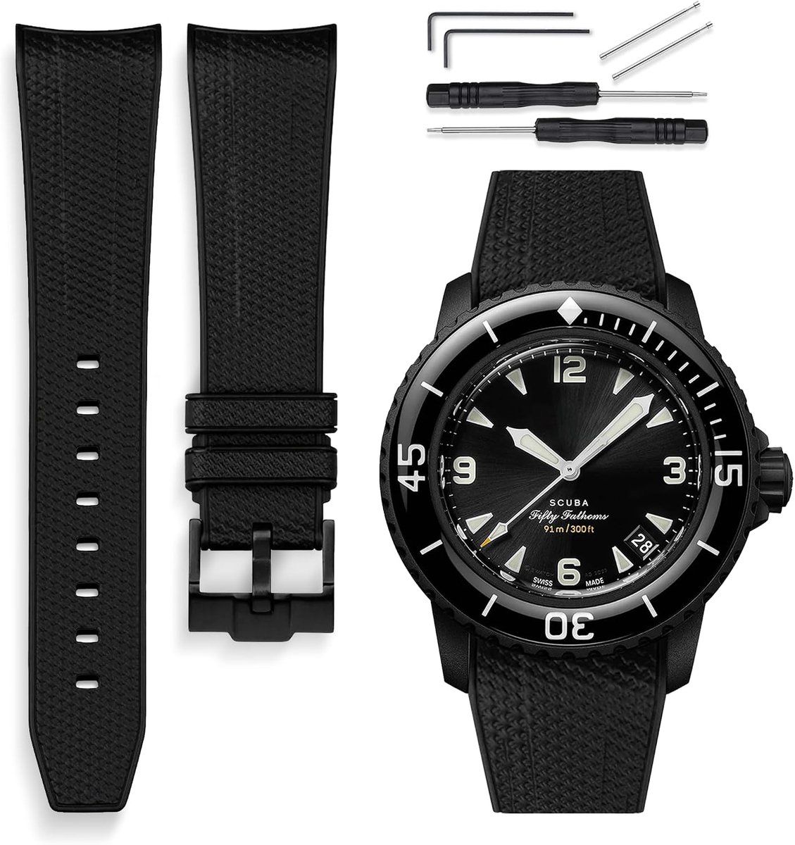 HORACE 22mm Liquid Silicone Watch Strap – Compatible with Blancpain x Swatch Scuba Fifty Fathoms – Installation Kit - ShopVlot