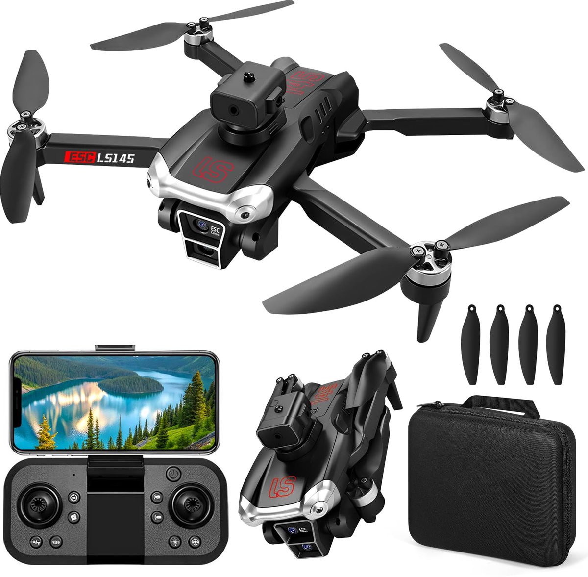GQBVPN Drone met HD 1080P Camera Opvouwbaar, Drones met Borstelloze Motor, Auto Hover, Mini RC Quadcopter - ShopVlot