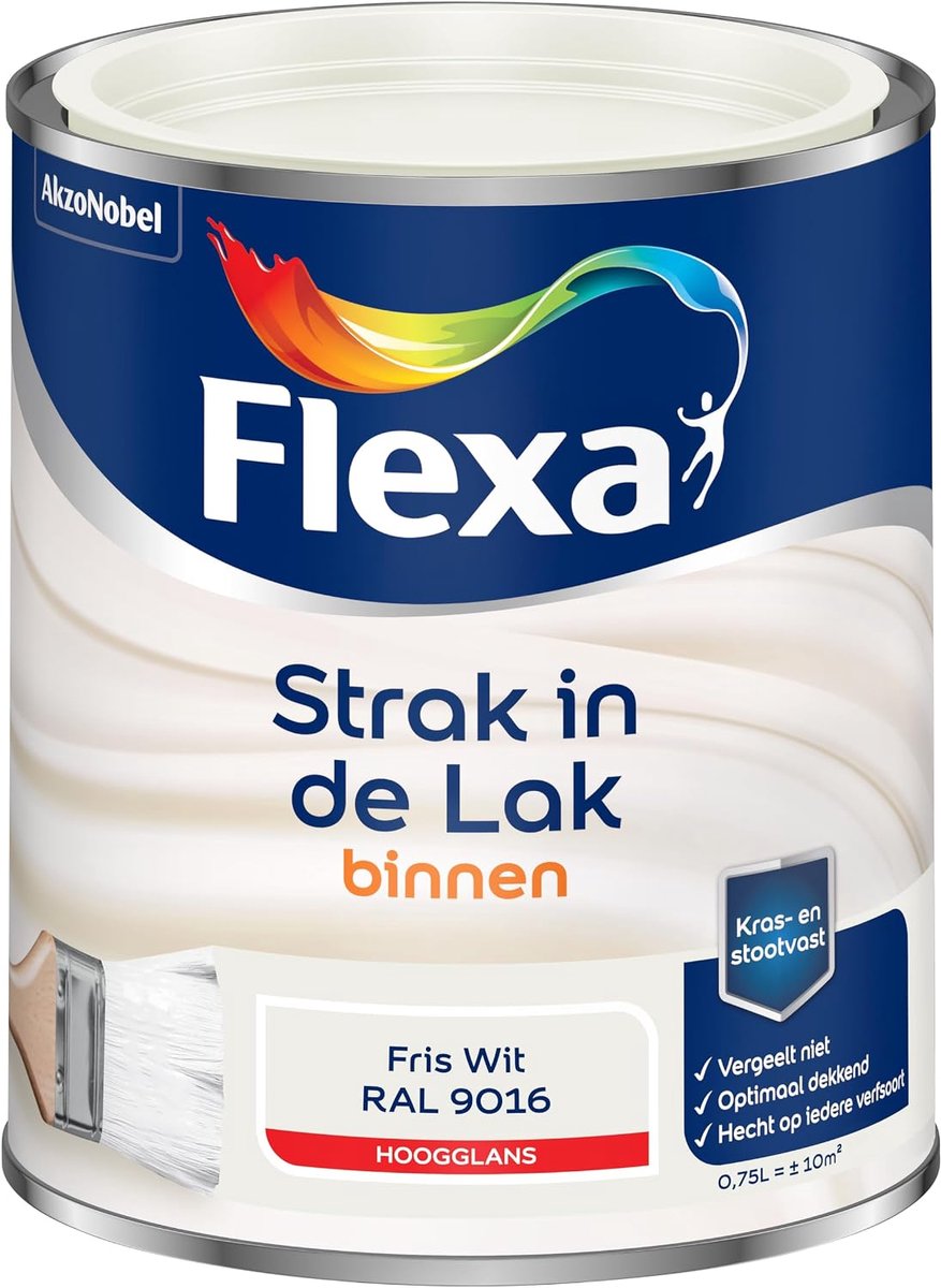 Lak hoogglans 0.75 liter - vers wit RAL 9016 - kras- en stootvast - optimale dekking - ShopVlot