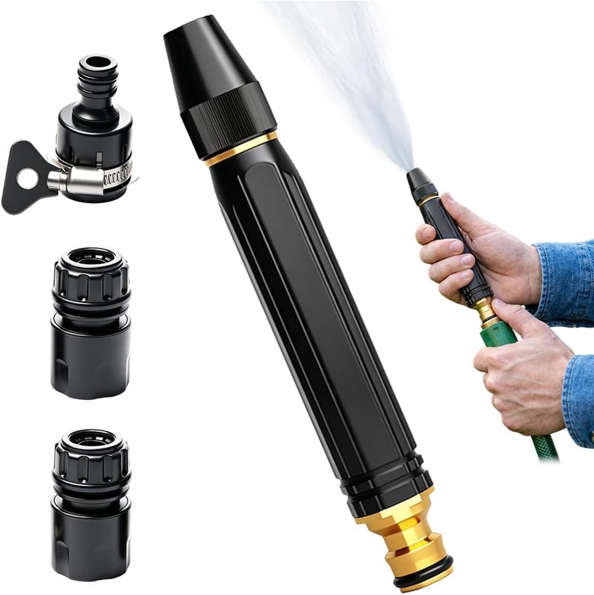 Hogedrukpistool voor tuinslang, hogedruksproeier, tuinslang spuit met 3 adapters, krachtige draaislangsproeier - ShopVlot