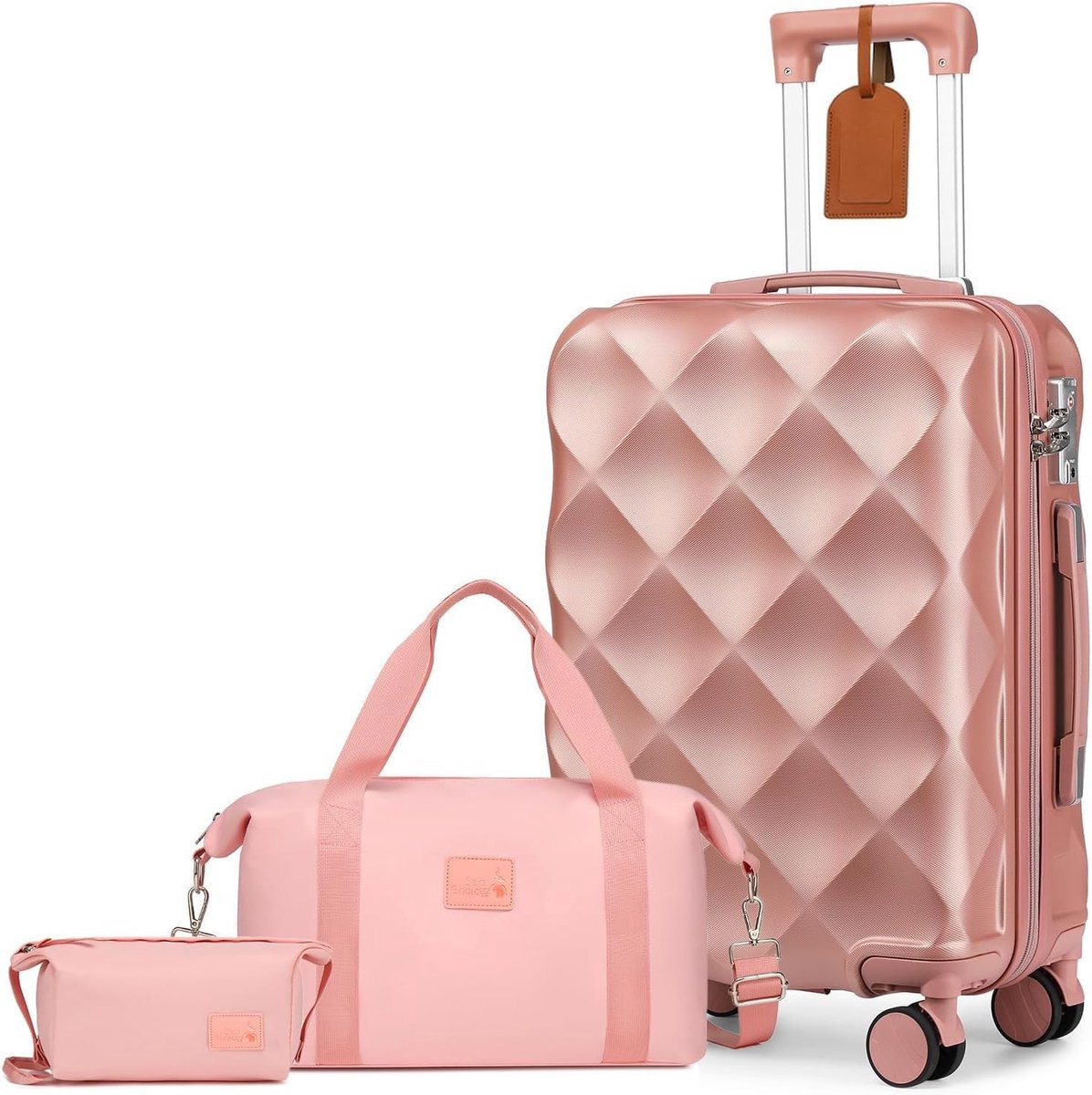 Hardschalige Trolley Kofferset - Roze - Handbagage - Lichtgewicht ABS Materiaal - Voor Zakenreizigers en Vakantiegangers