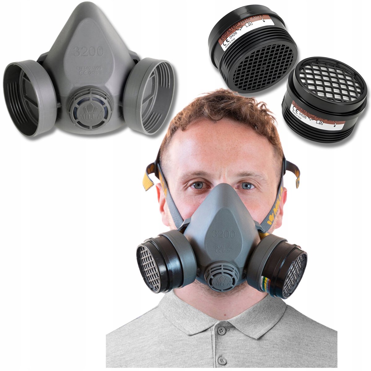 Milla Euromask 3200 Halfmasker met A1P2 Filters - Bescherming tegen Gassen & Stof