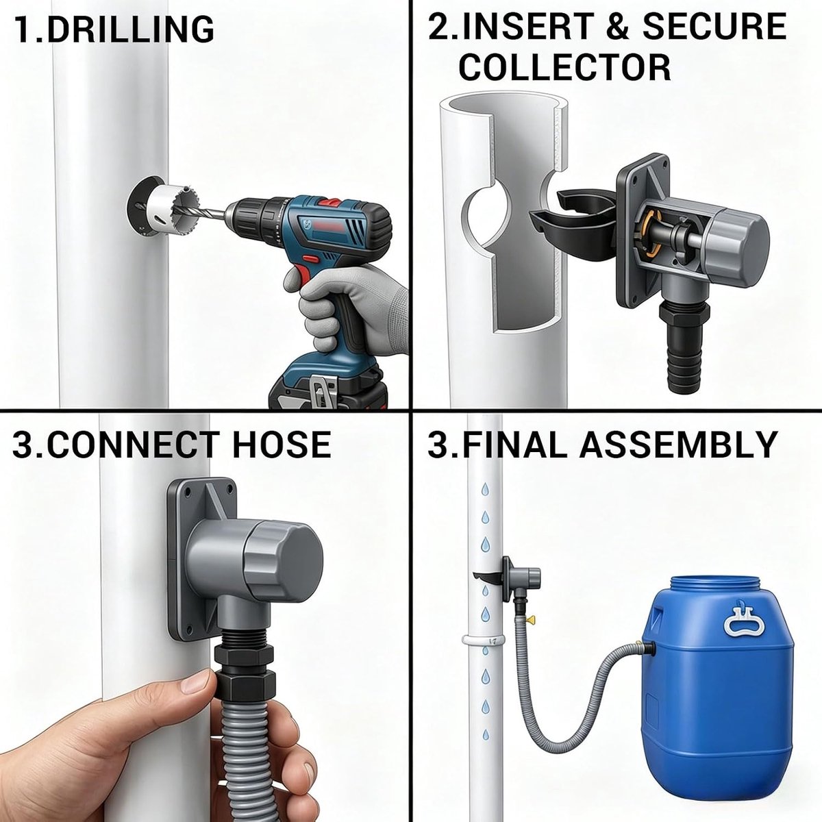 Regenwaterverzamelaar valpijp 70-110 mm - scheurbestendig pvc - met teflonband en schroeven - ideaal voor tuingebruik - ShopVlot