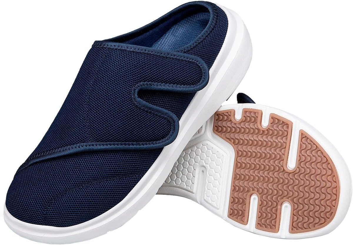 Diabetesslippers heren dames extra breed - lichtgewicht blauw - verstelbaar - comfortabel voor gezwollen voeten - ShopVlot