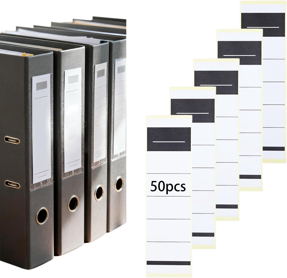 Zelfklevende etiketten voor mappen, 50 stuks, 54 x 190 mm, retroetiketten voor ordners van 8 cm, stickers voor kantoor - ShopVlot
