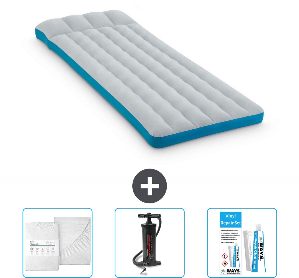 Intex Campingmat - Twijfelaar - 72 x 189 x 20 cm - Blauw - Inclusief Accessoires CB3