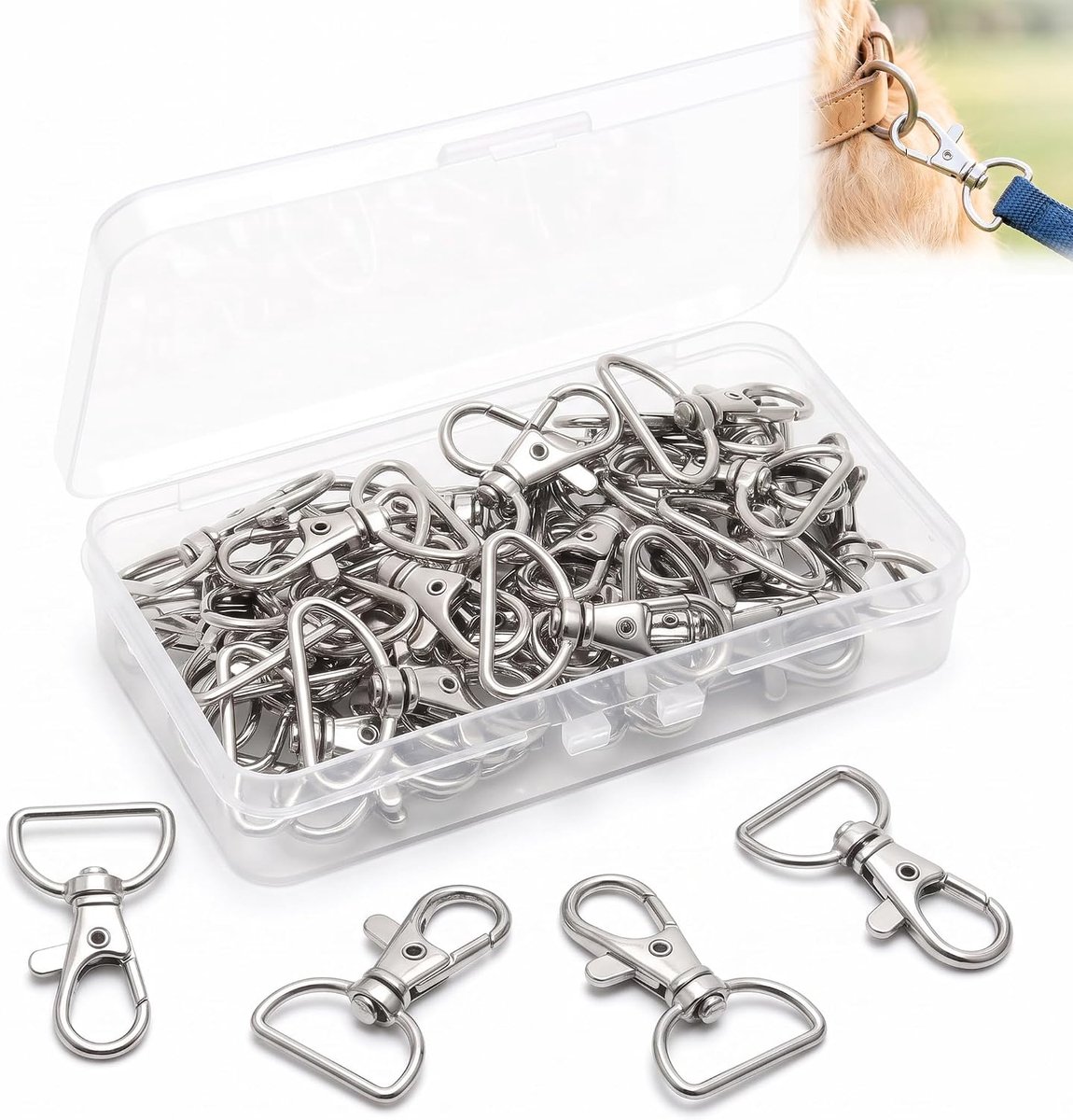 Draaibare karabijnhaak 25 mm - zilver - 40 stuks - ideaal voor sleutels en DIY-projecten - ShopVlot
