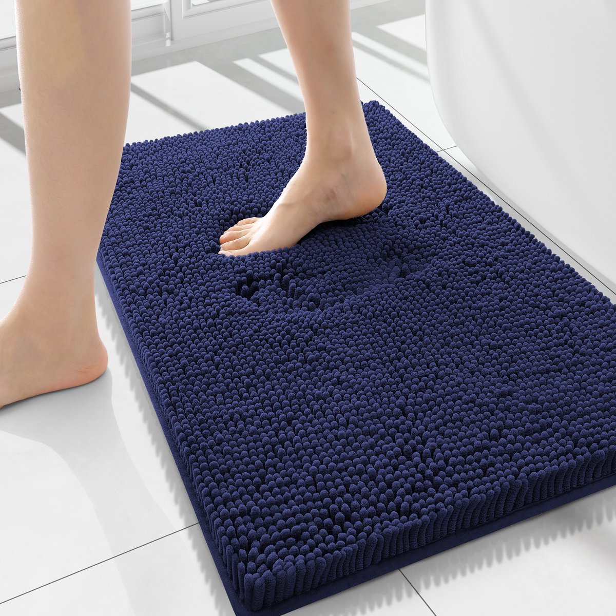 Olanly Badmat Antislip – Chenille Douchemat – Badmat Badkamer – Marineblauw – 51X120cm