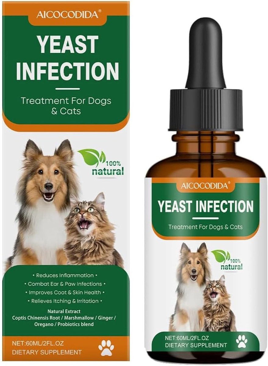 Natuurlijke Gistinfectiebehandeling voor Honden en Katten - 1 stuk - Ondersteunt Jeuk en Oorinfecties - Voor Alle Rassen en Maten