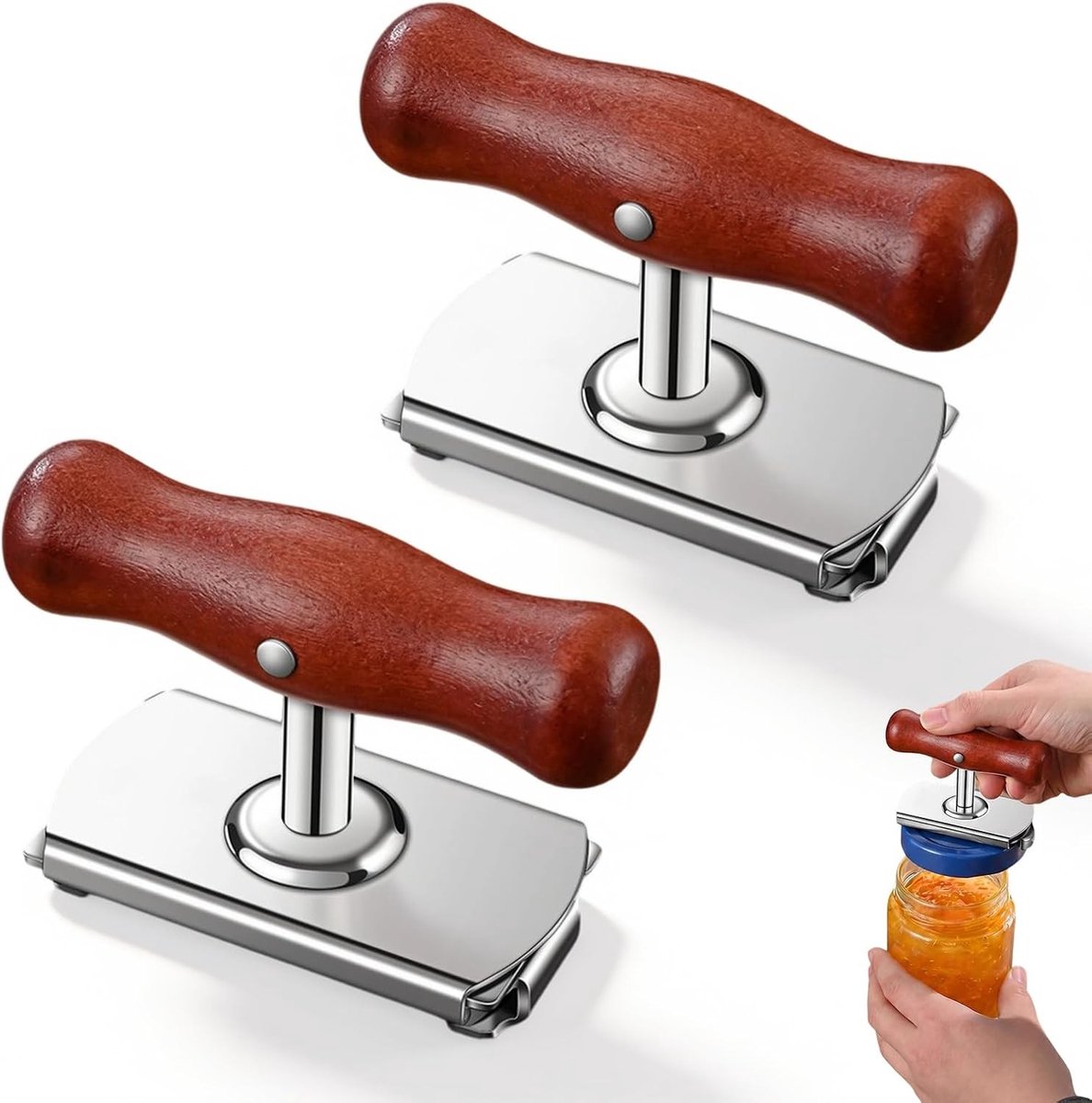 Potopener voor senioren - Bruin - 19 x 9,5 x 4,5 cm - Roestvrijstalen Verstelbare Blik- en Flesopener - Voor Keuken en Picknick