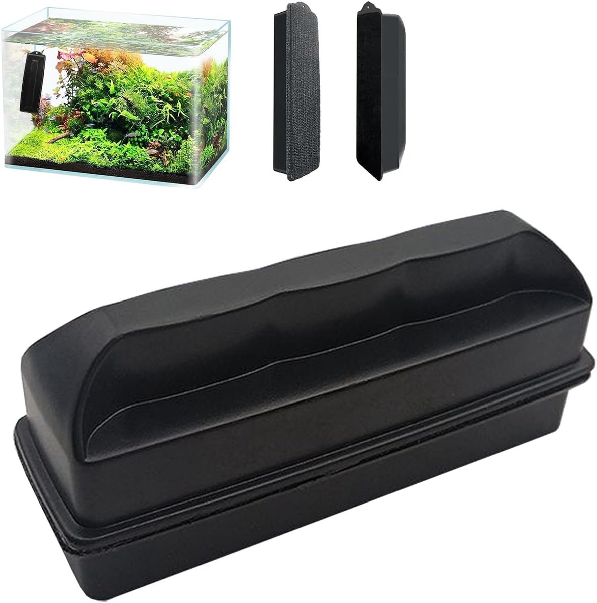 Raamreiniger magnetisch - Zwart - 9,7 x 4,2 x 17,5 cm - ABS Dubbelzijdige Aquariumreiniger voor Glas - Voor Aquariumonderhoud
